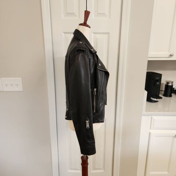 ALL SAINTS | RARE Gidley Leather Biker Jacket Sz 2 Black Studded Rocker Staple - Picture 3 of 13